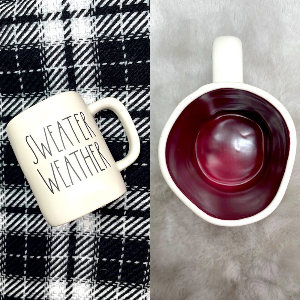 *NEW* Rae Dunn "SWEATER WEATHER" Mug, Burgundy Interior *Never Used* - Picture 2 of 8